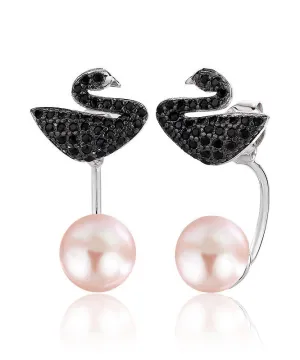 Fine Black Swan Zircon Pearl Stud Earrings