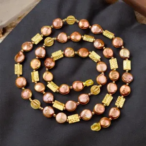 Genieva bronze coin pearl necklace with gold accents