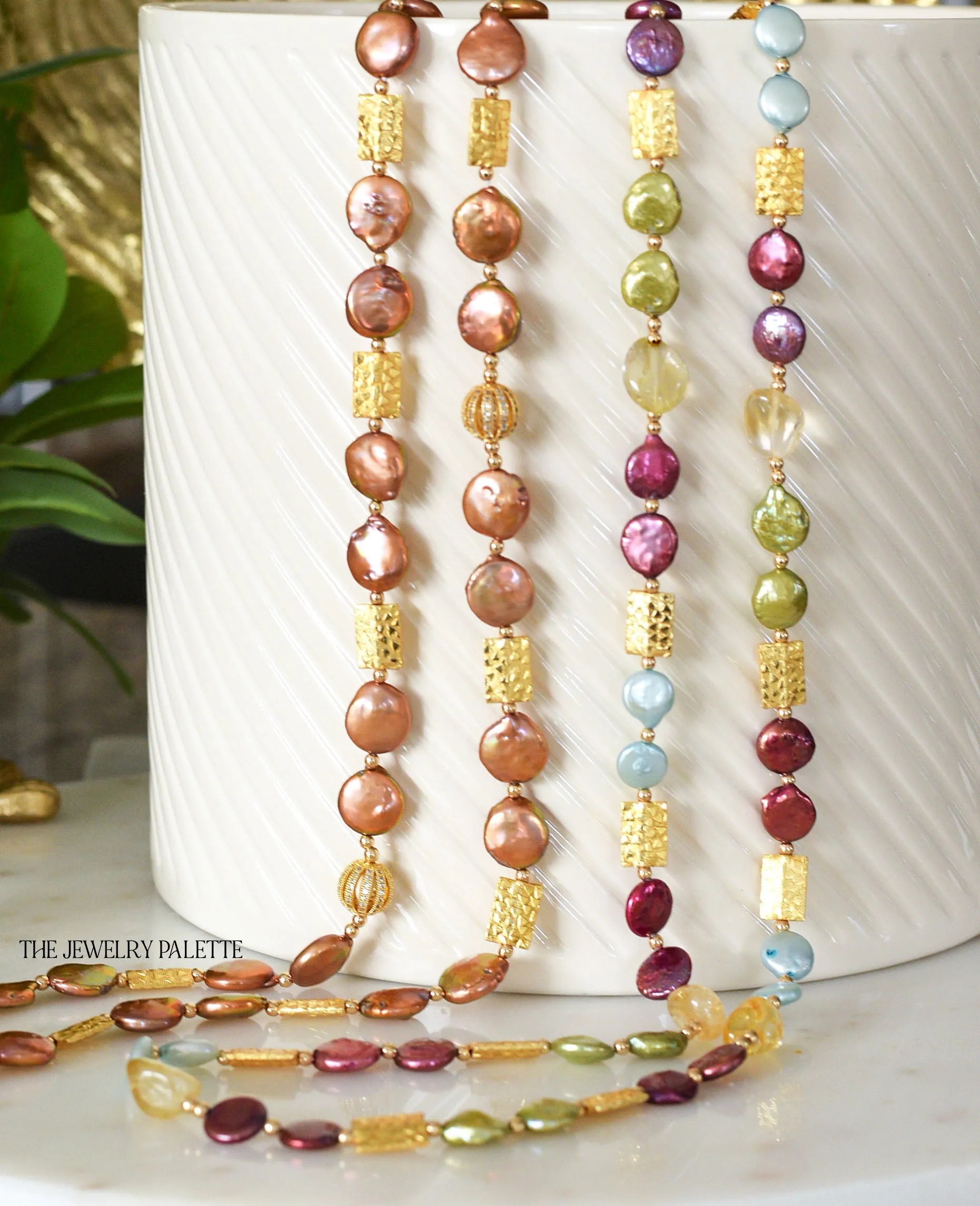 Genieva bronze coin pearl necklace with gold accents