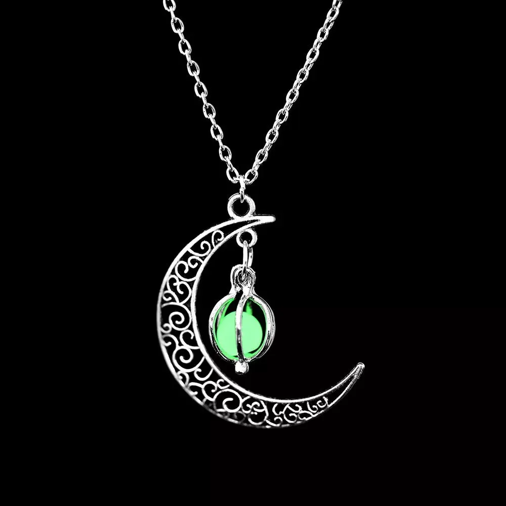 Glow In The Dark Crescent Moon Pendant Necklace