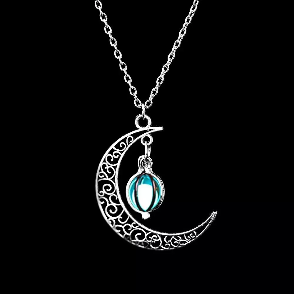 Glow In The Dark Crescent Moon Pendant Necklace