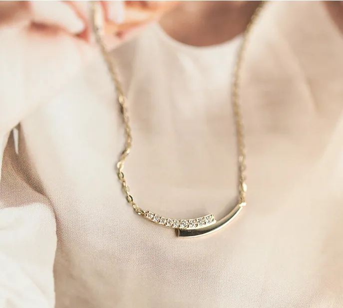 Gold Plated Diamante Mini Curve Necklace