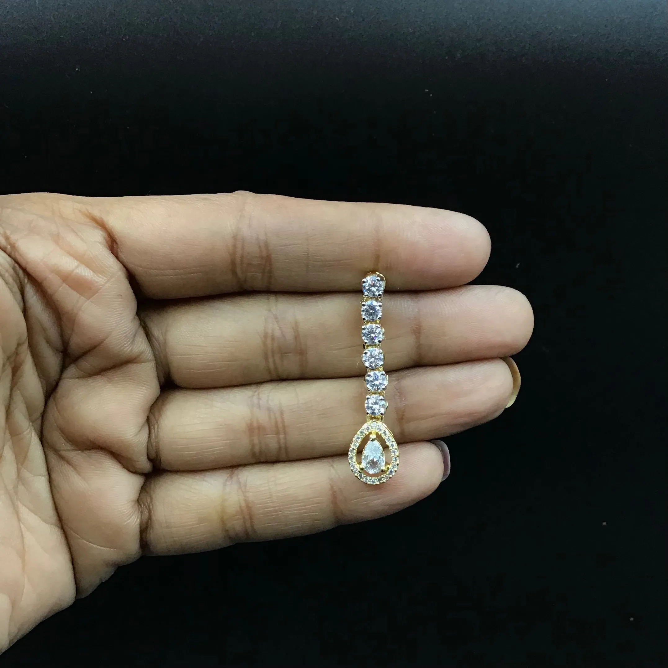 Gold Polish Long Zircon/AD Necklace Set 14424-1514