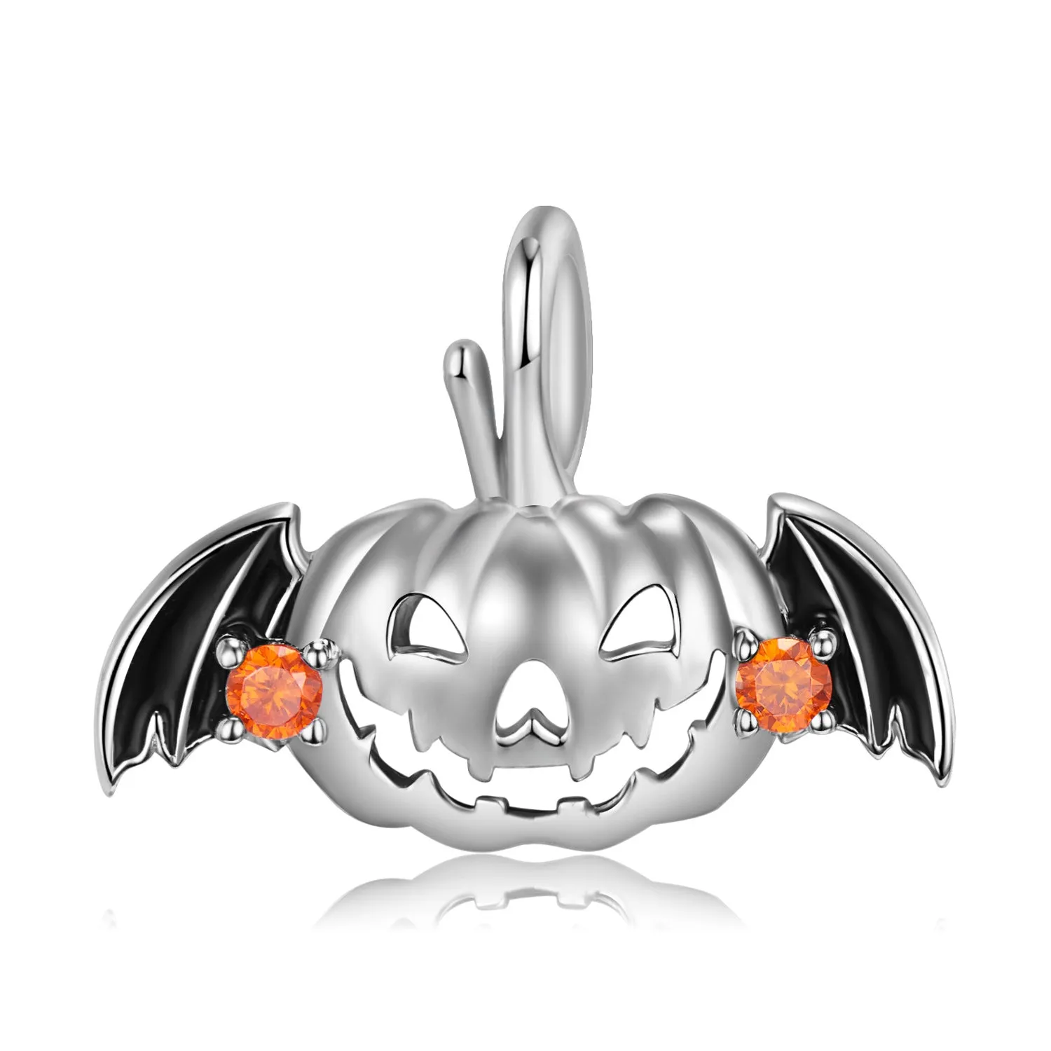Halloween Flying Pumpkin Pendant Zircon Silver Necklace