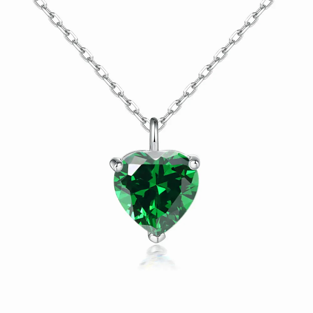Heart Zircon Pendant Silver Necklace for Women