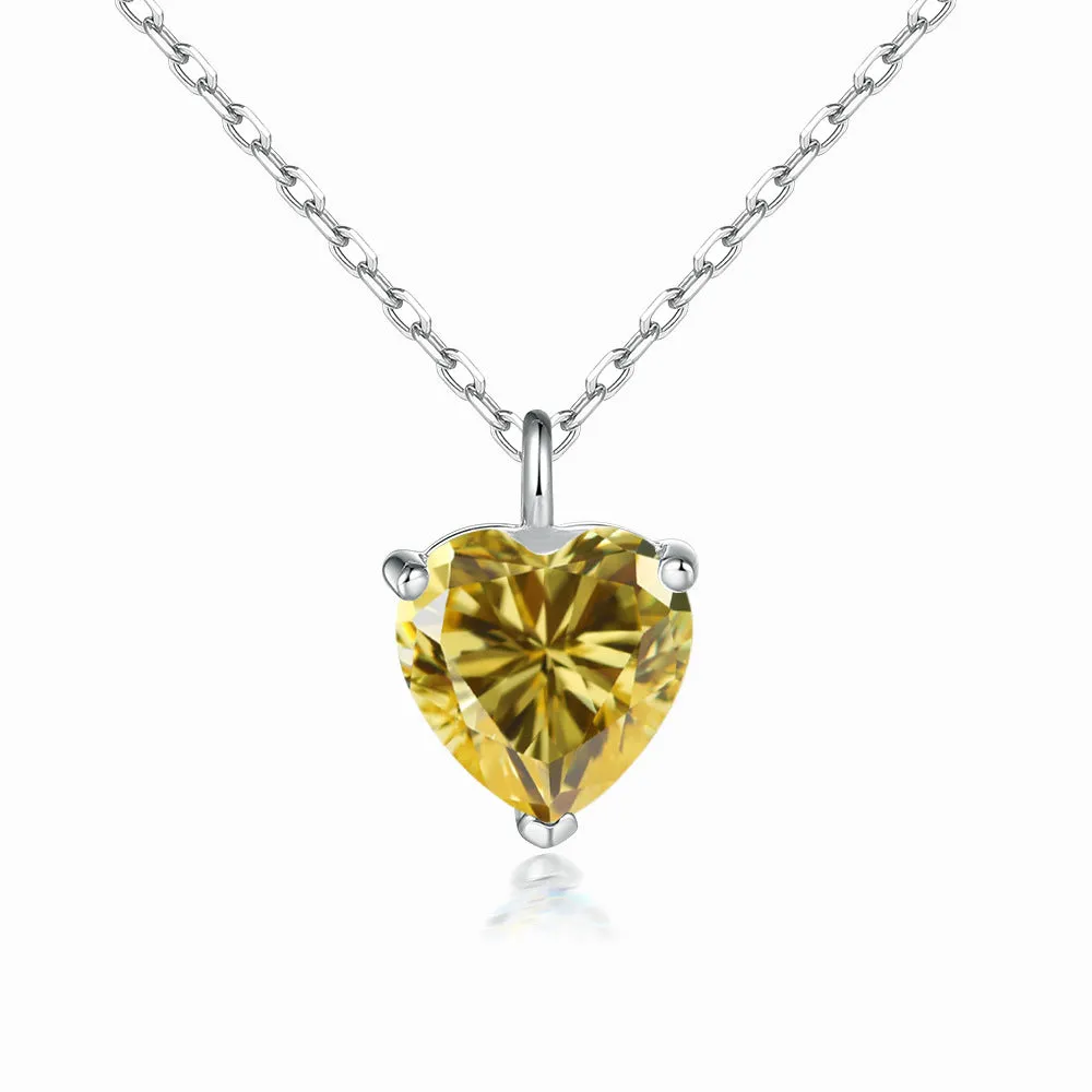 Heart Zircon Pendant Silver Necklace for Women