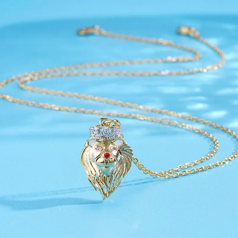 Hip Hop Lion Head Zircon Silver Necklace