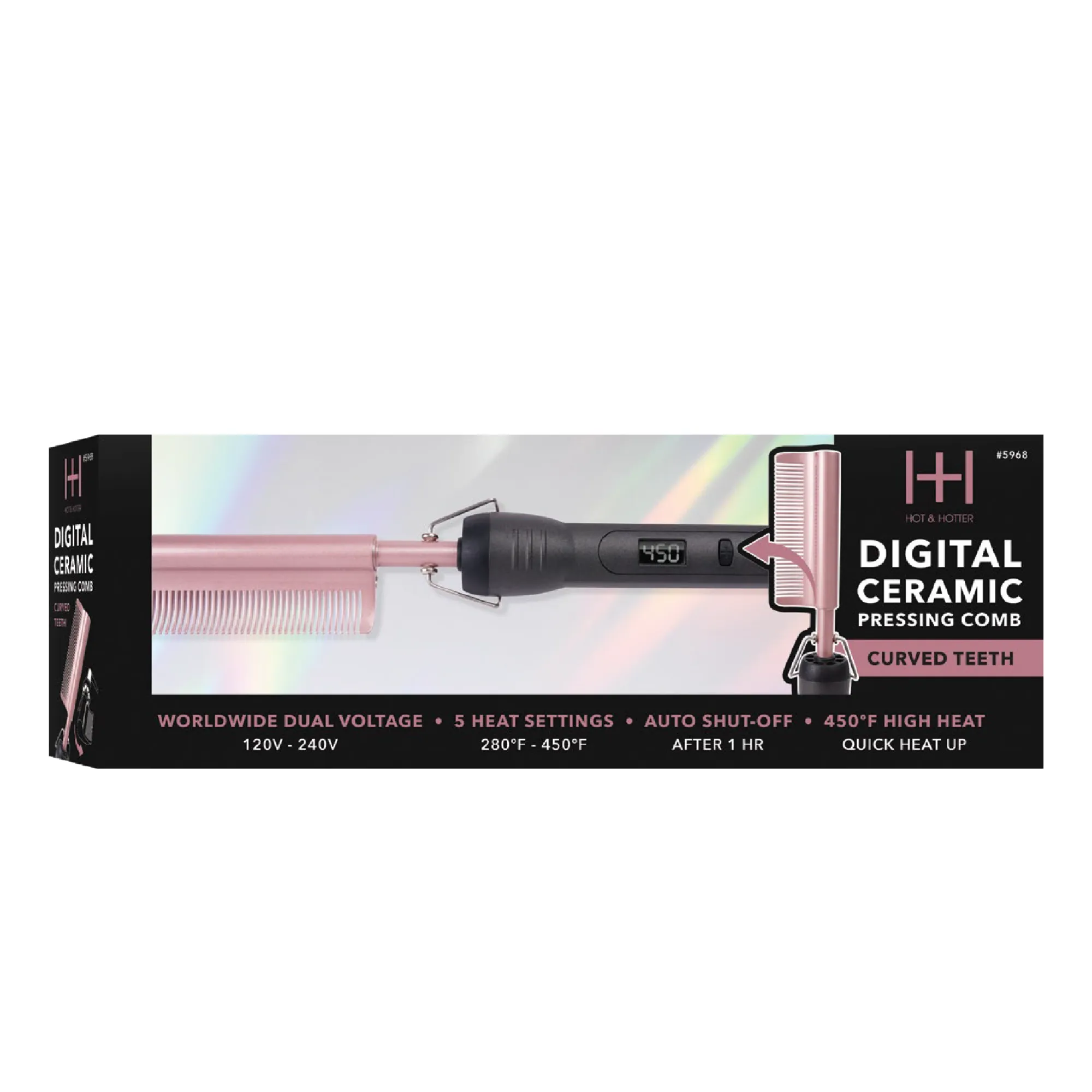 Hot & Hotter Digital Electrical Ceramic Pressing Comb Curved Teeth
