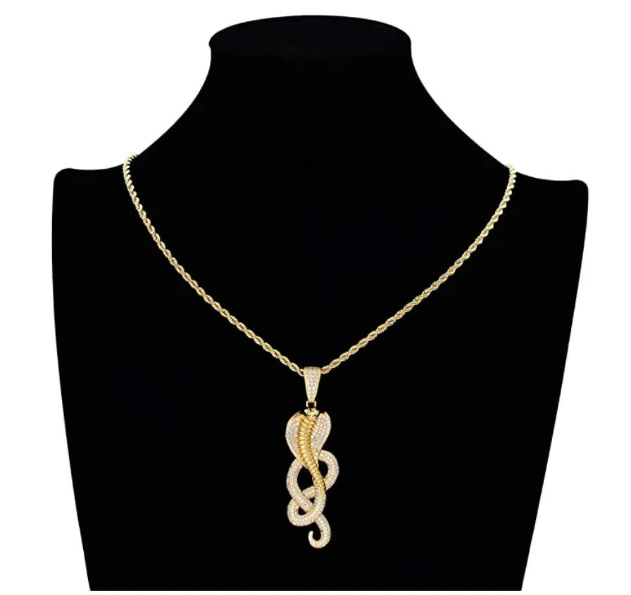 King Cobra Snake Necklace Simulated Diamonds Snake Jewelry Serpent Chain Birthday Gift Gold Silver Tone 24in.