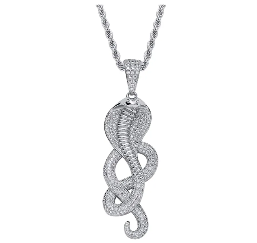 King Cobra Snake Necklace Simulated Diamonds Snake Jewelry Serpent Chain Birthday Gift Gold Silver Tone 24in.