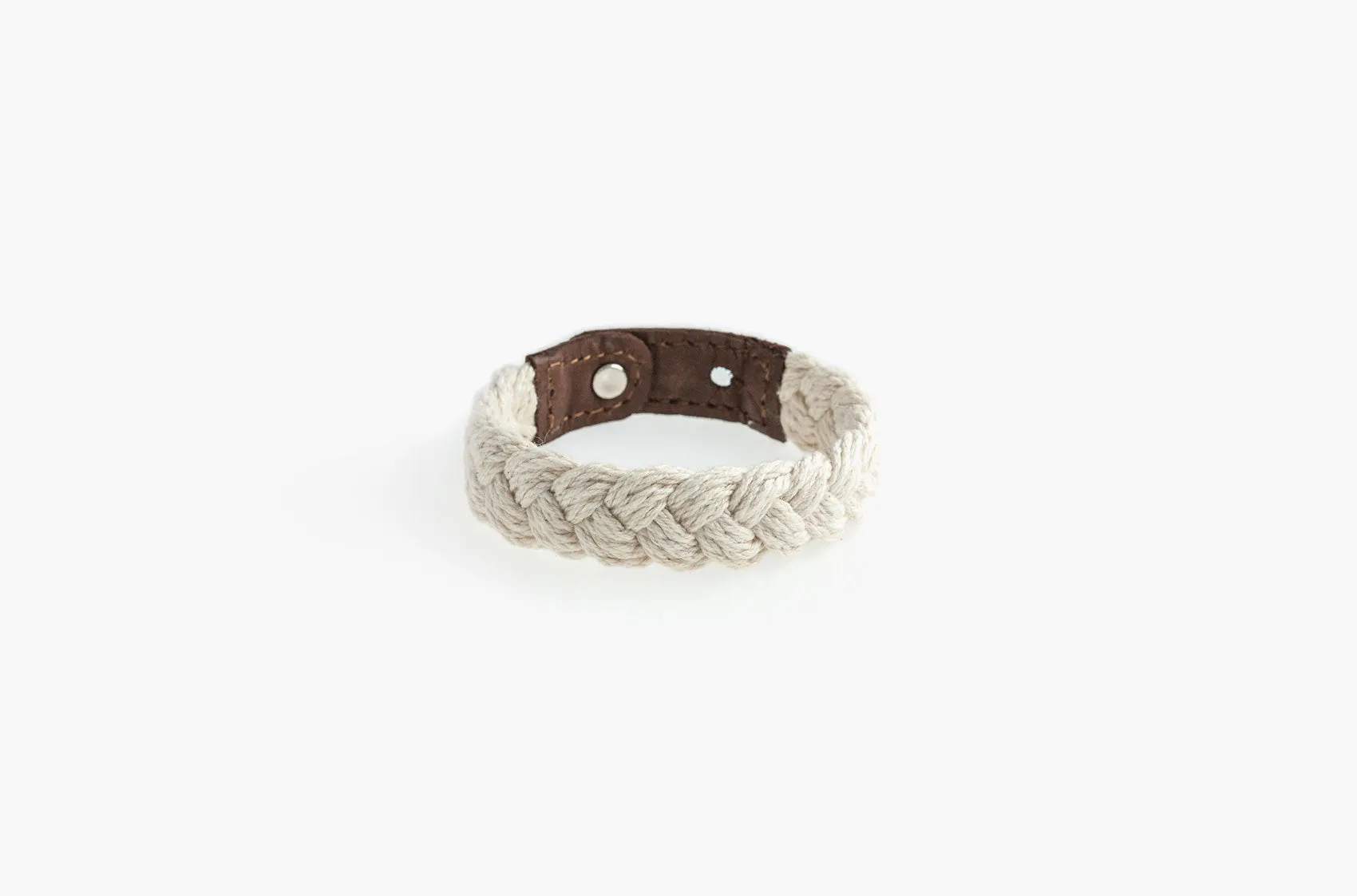 Leather and woven cotton stud bracelet