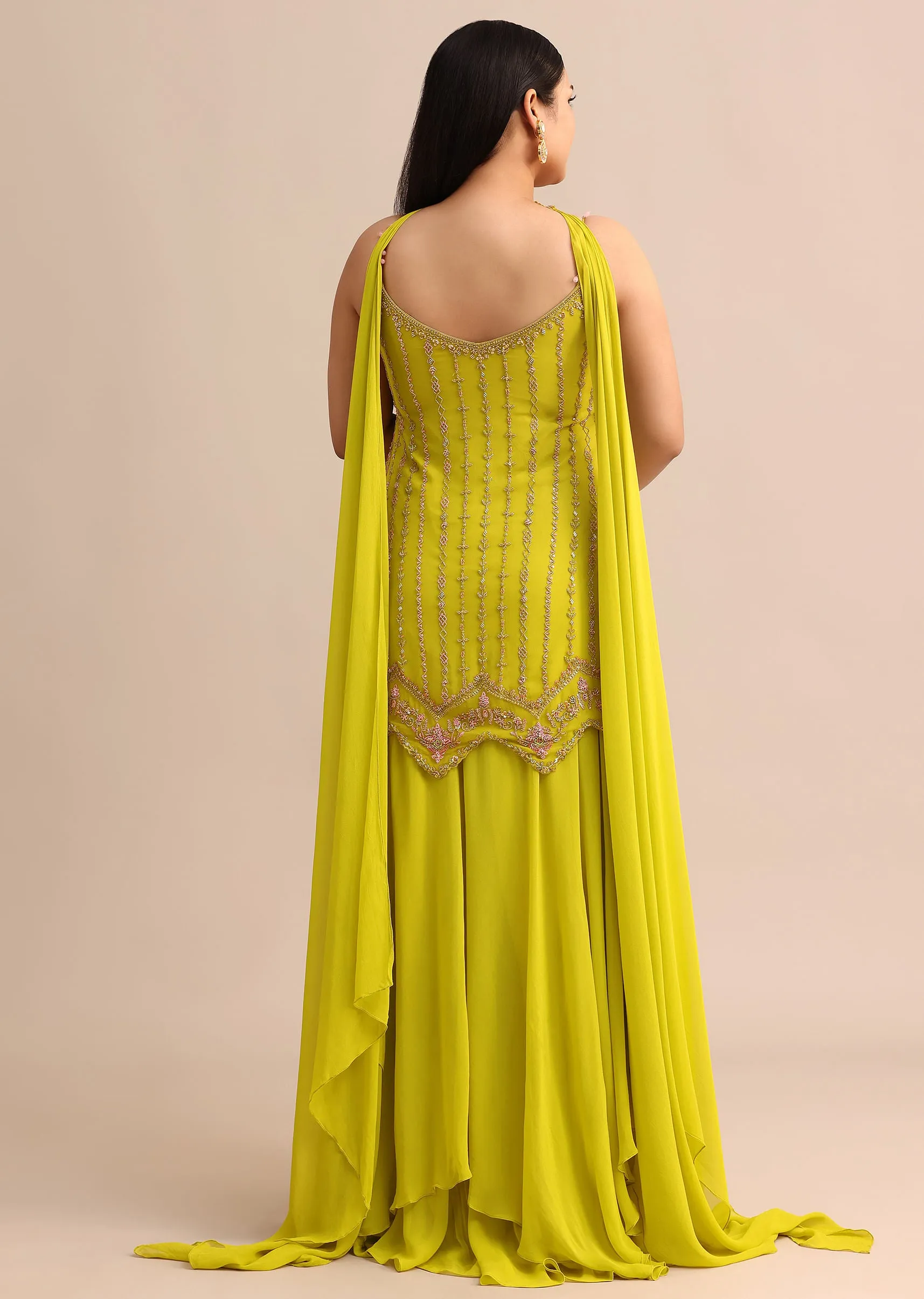 Lime Green Sharara Suit With Choker Dupatta