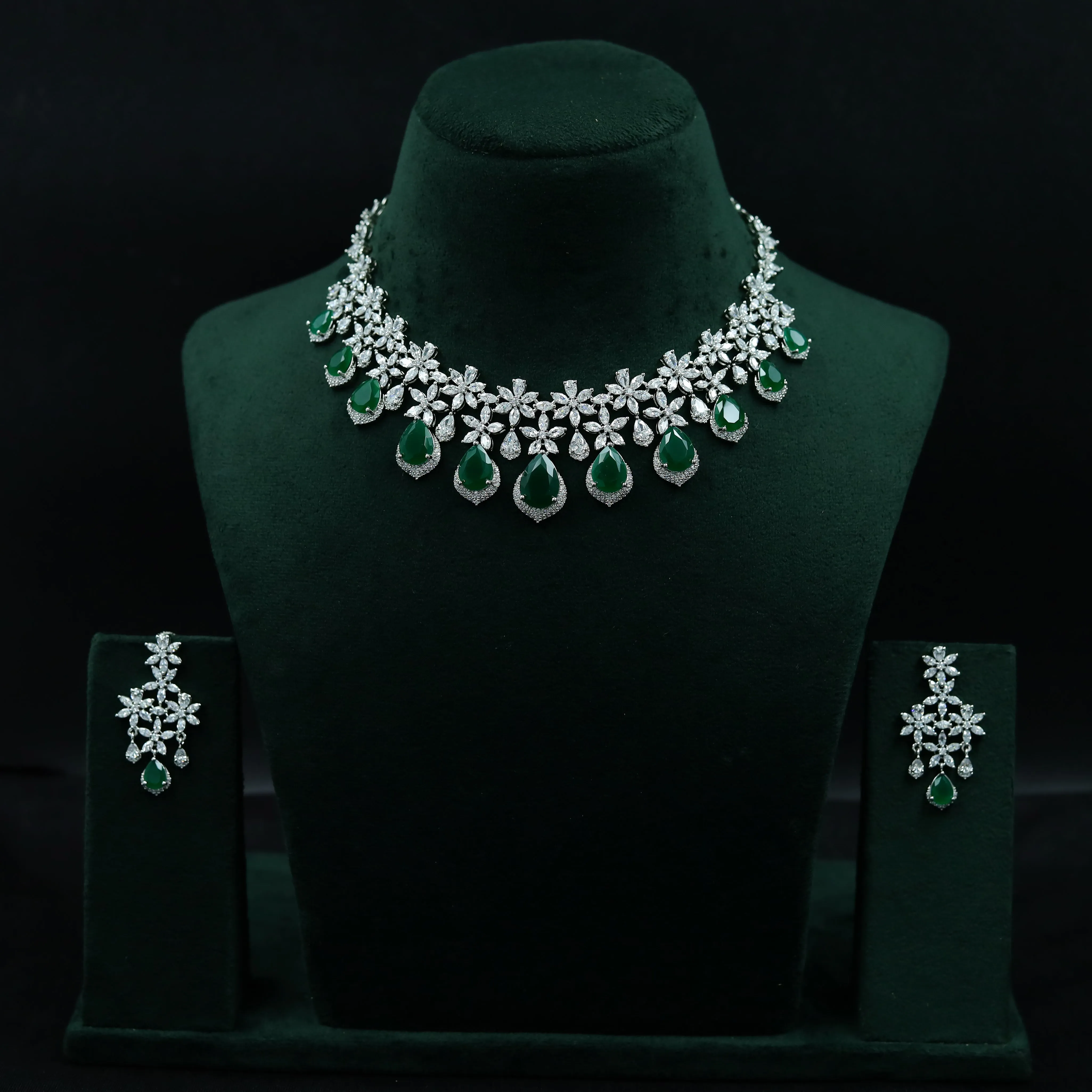 Manish Malhotra Inspired Round Neck Zircon/AD Necklace Set 11894-69