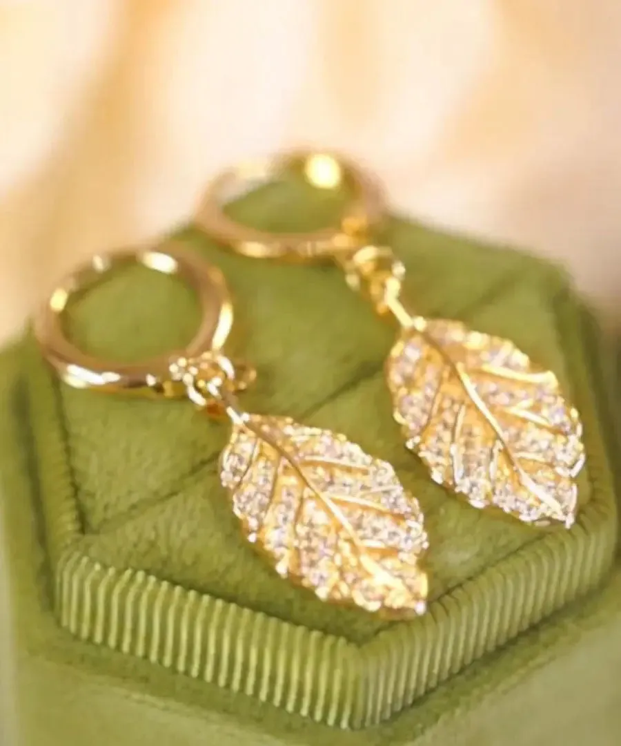 Modern Gold Copper Overgild Zircon Leaf Drop Earrings LY8981