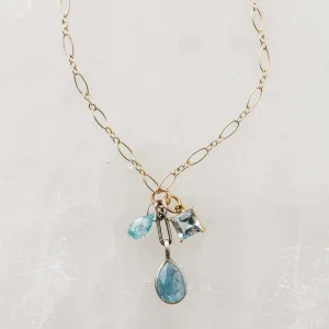 Moss Kyanite Necklace with Topaz and Zircon Charms