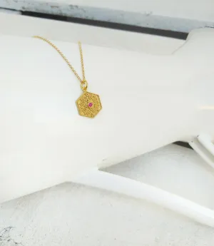 Pink Tourmaline Hexagon Byzantine Necklace