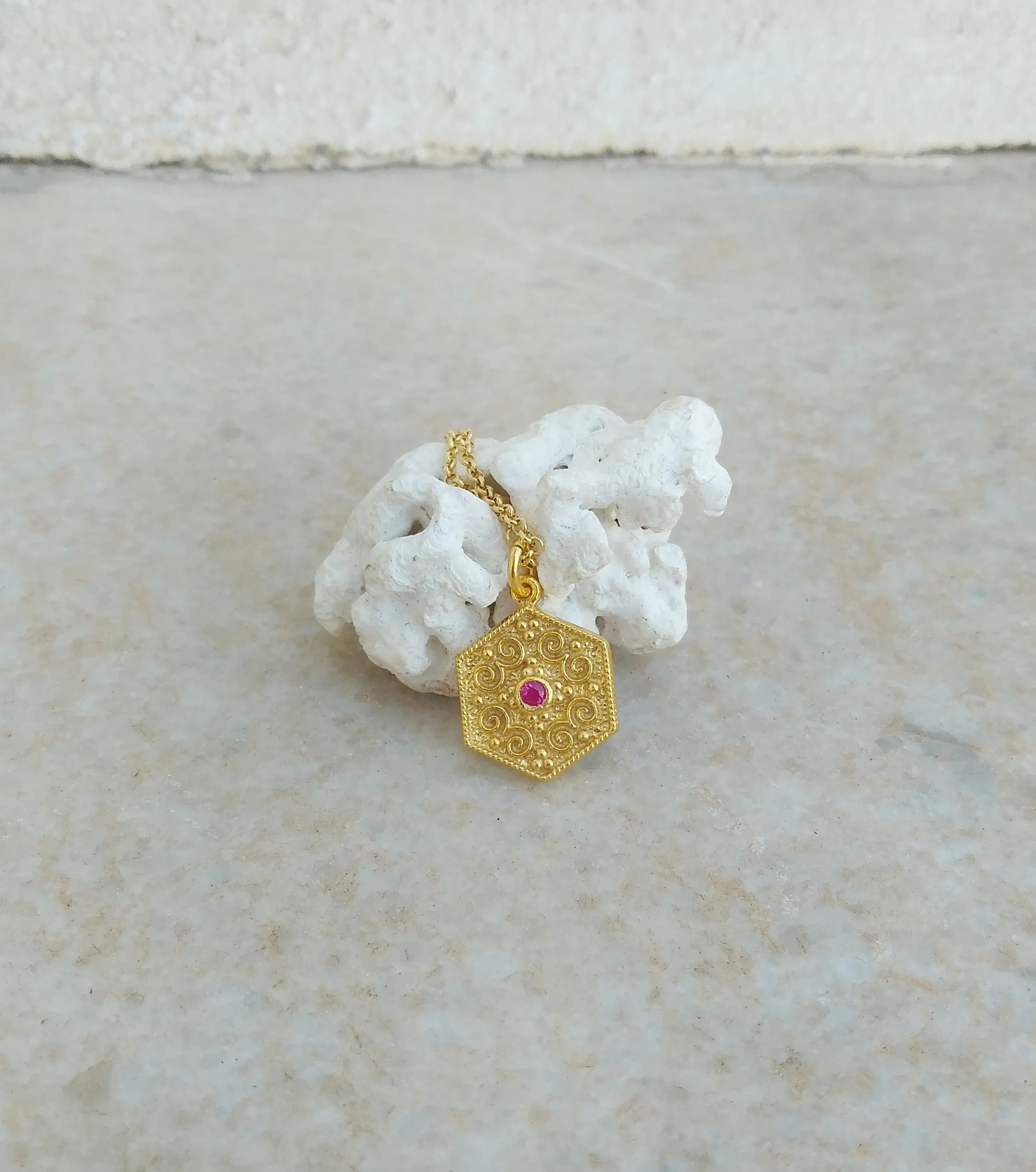 Pink Tourmaline Hexagon Byzantine Necklace
