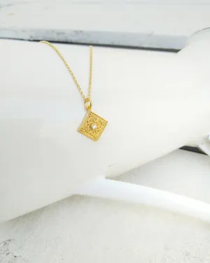 Rhombus Byzantine Necklace With White Zircon From 22k Gold Plated Silver