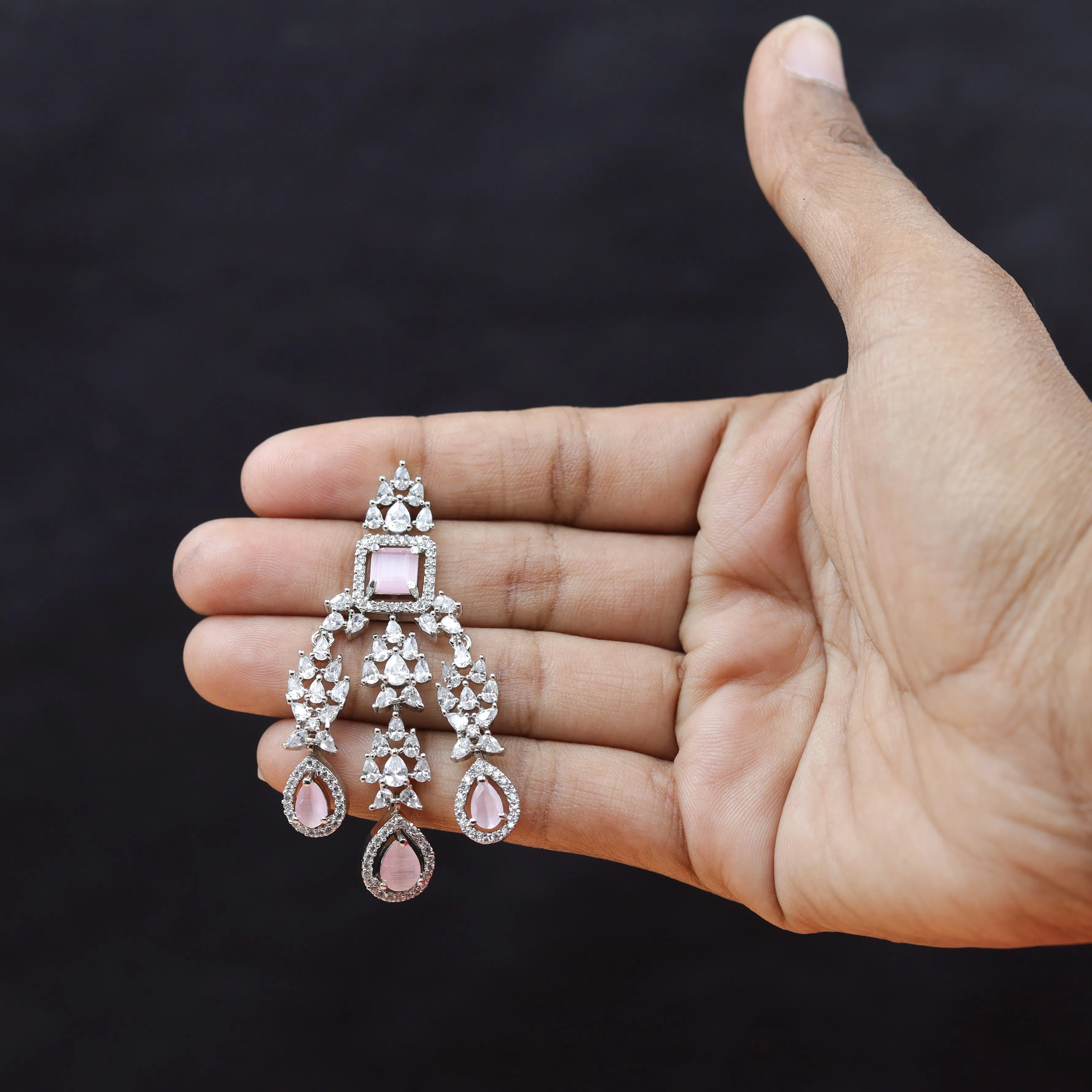 Round Neck Zircon/AD Necklace Set 10803-69