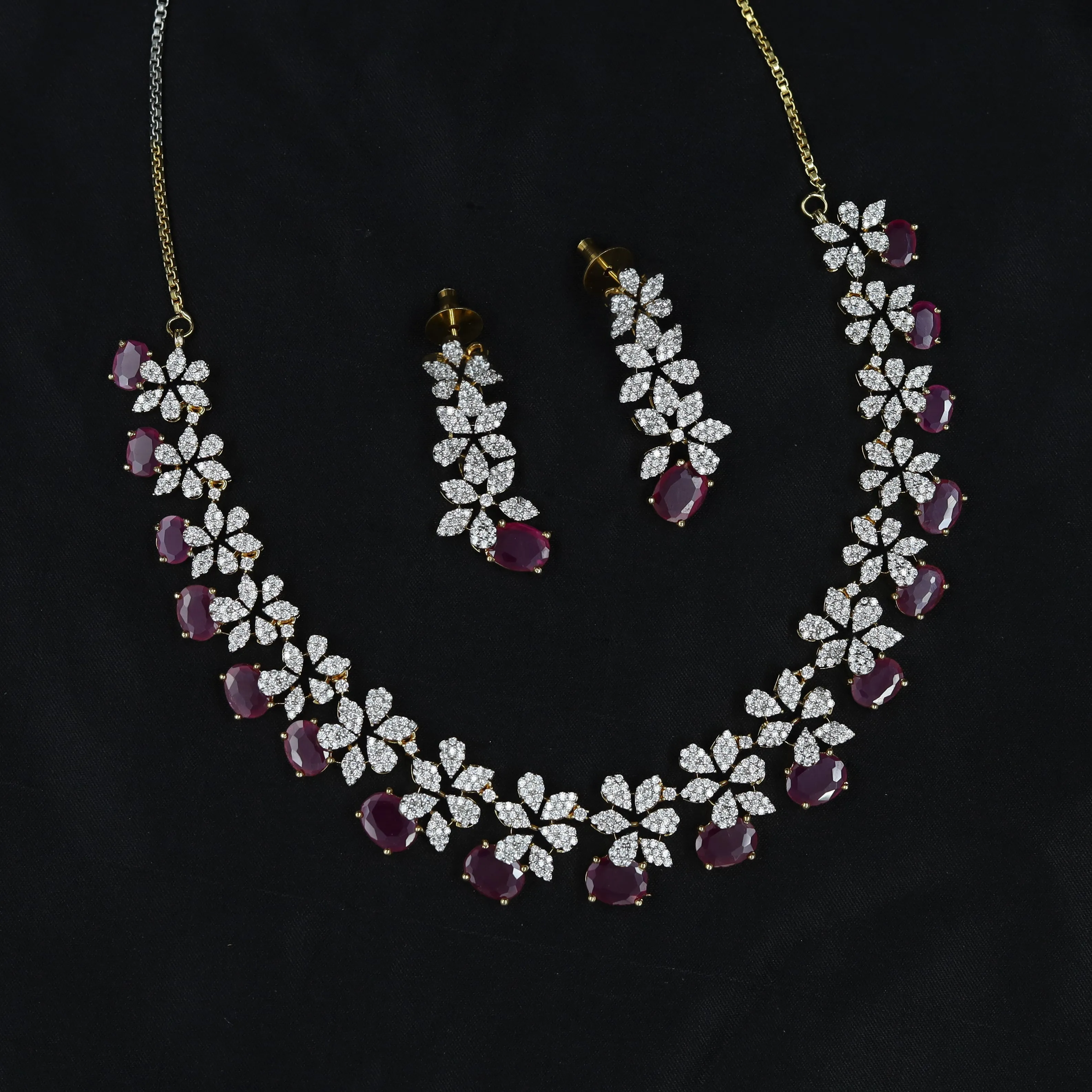 Round Neck Zircon/AD Necklace Set 11629-08