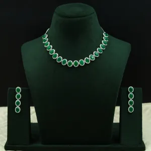 Round Neck Zircon/AD Necklace Set 12554-28