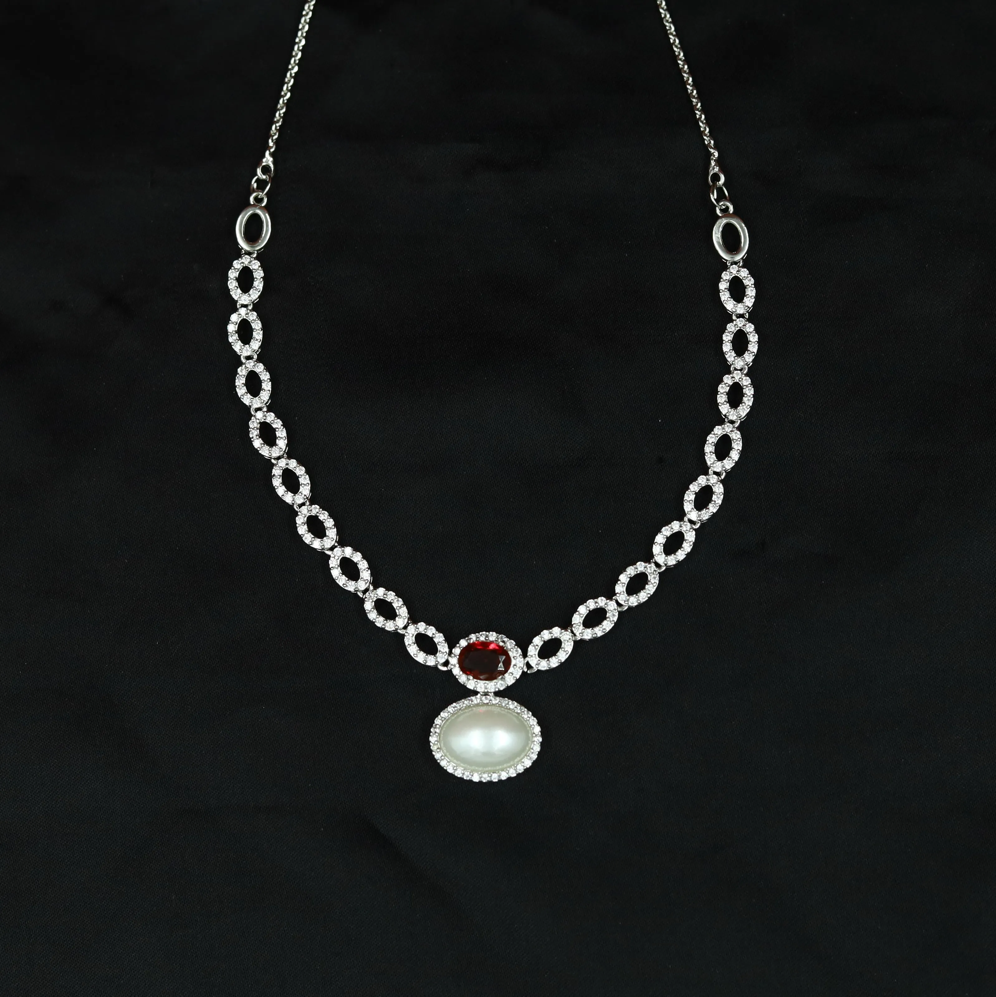 Round Neck Zircon/AD Necklace Set 12980-34