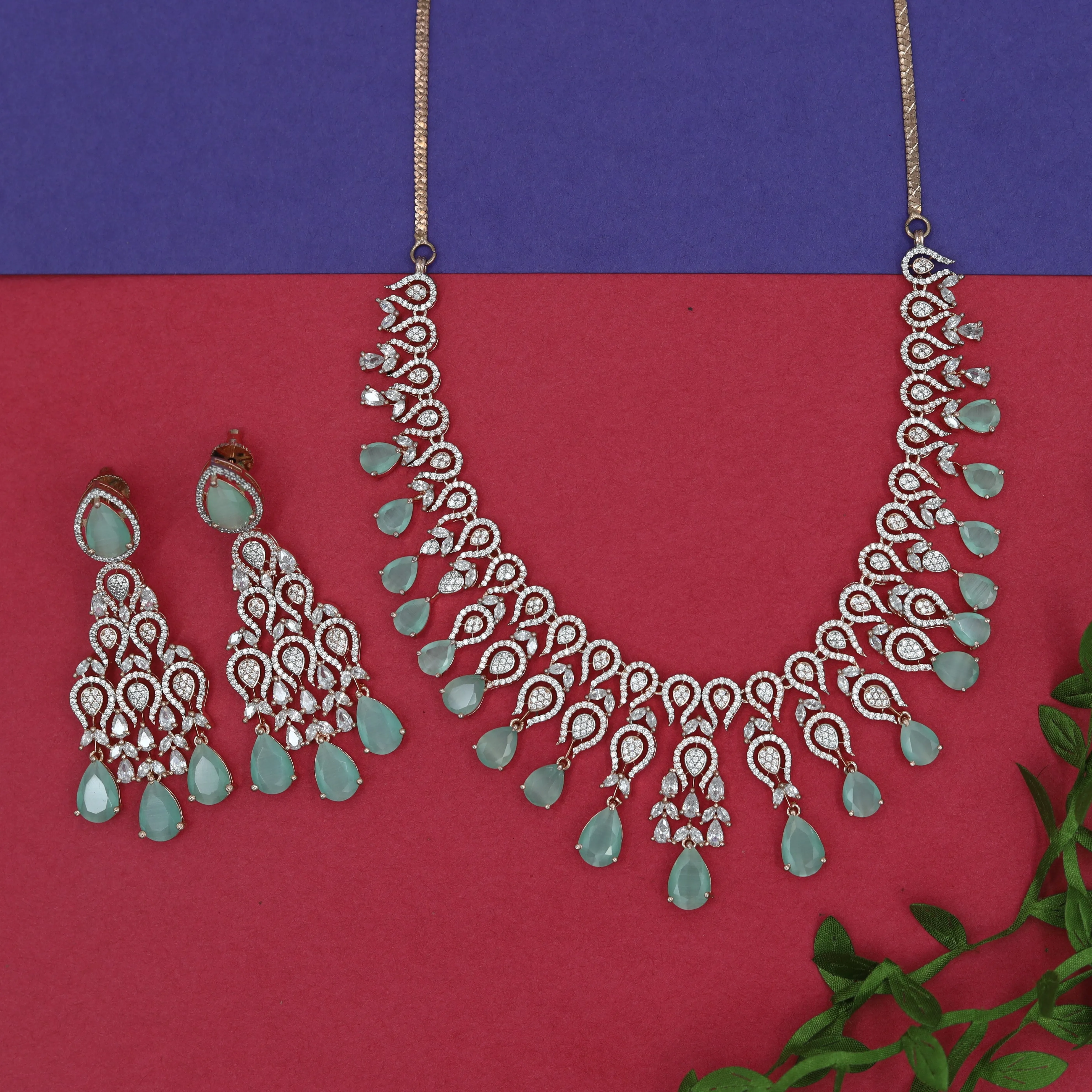 Round Neck Zircon/AD Necklace Set 4147-69