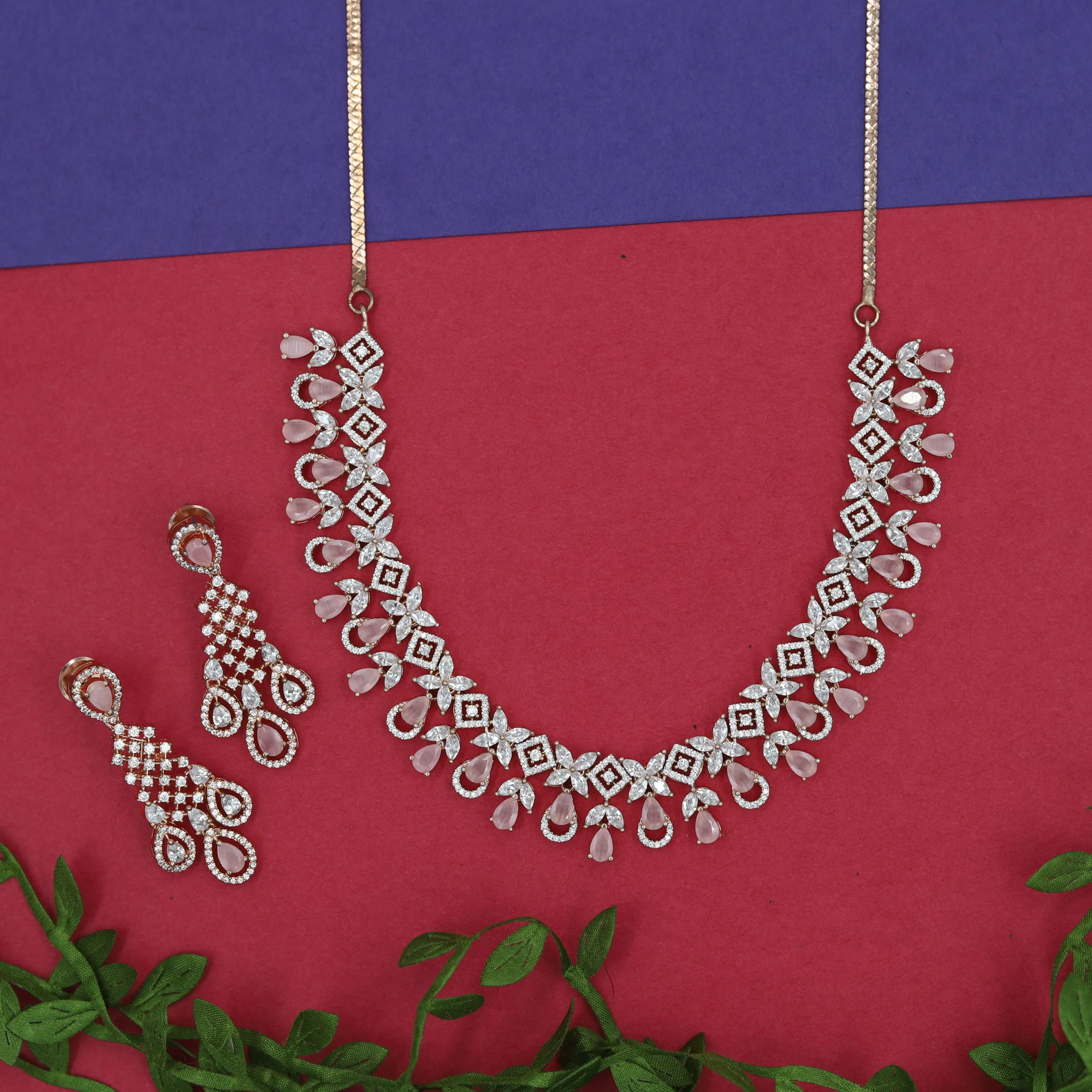 Round Neck Zircon/AD Necklace Set 4160-69