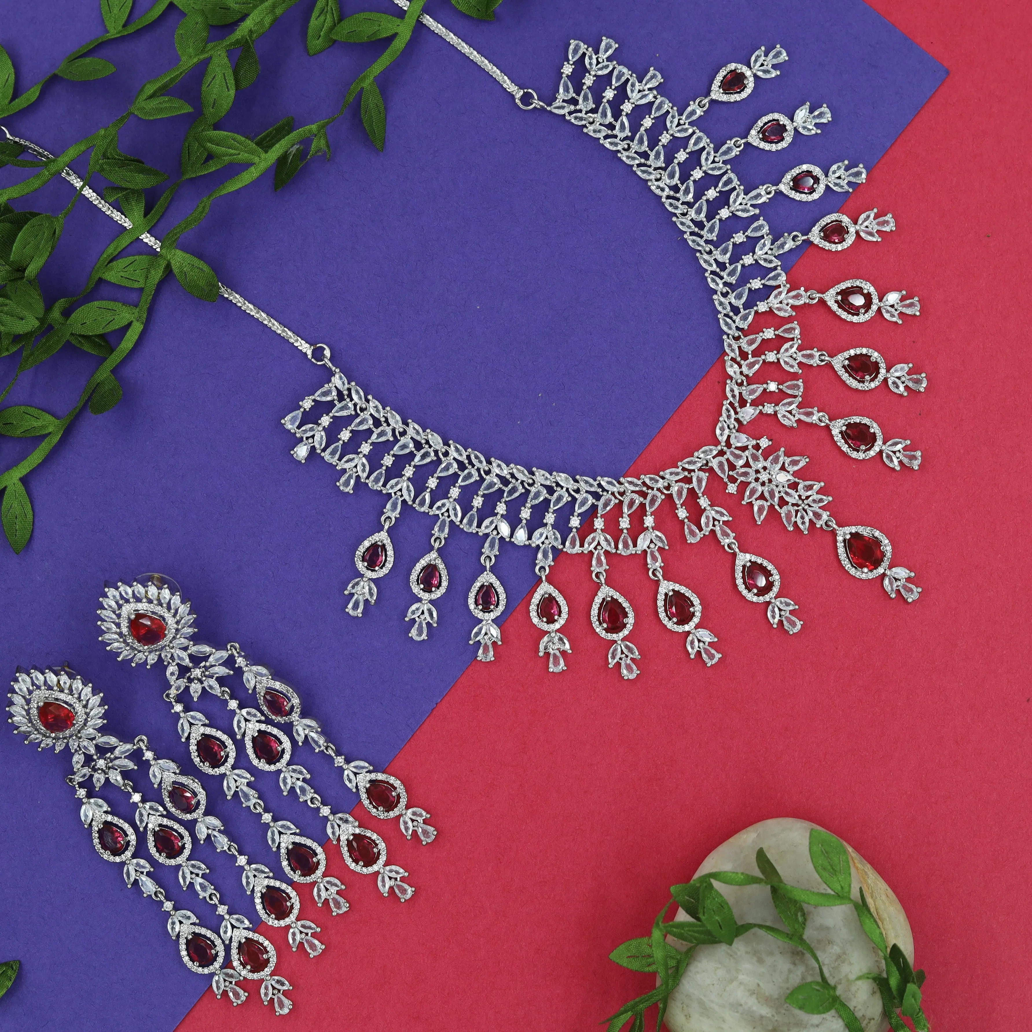 Round Neck Zircon/AD Necklace Set 9929-R