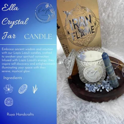 Ruya's Handcrafts Ella Crystal Jar Single Wick Lapis Lazuli stone | Mood Enhancer That Evokes Childhood Memories, Therapy Candles | Depression Buster Candles (Lush Nodes)