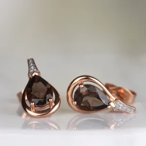 Smokey Quartz Teardrop & Diamond Drop Earrings