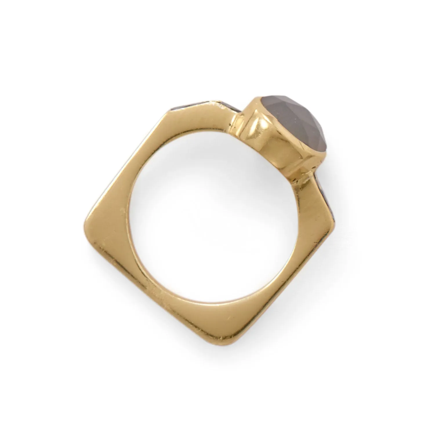 Sterling Silver Gold Plated Grey Moonstone and Diamond Chip Ring