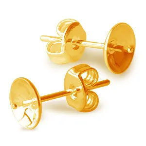 Stud earring cup for 8mm half drilled pearl metal gold plated (2)