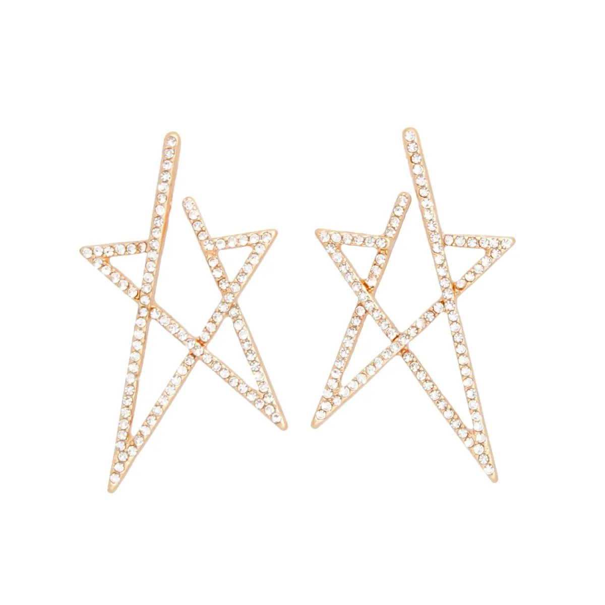 Stud Gold Rhinestone Angled Star Earrings Women
