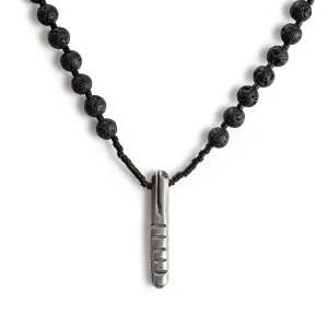 Totem Lava Beads, Leather and Silver Necklace